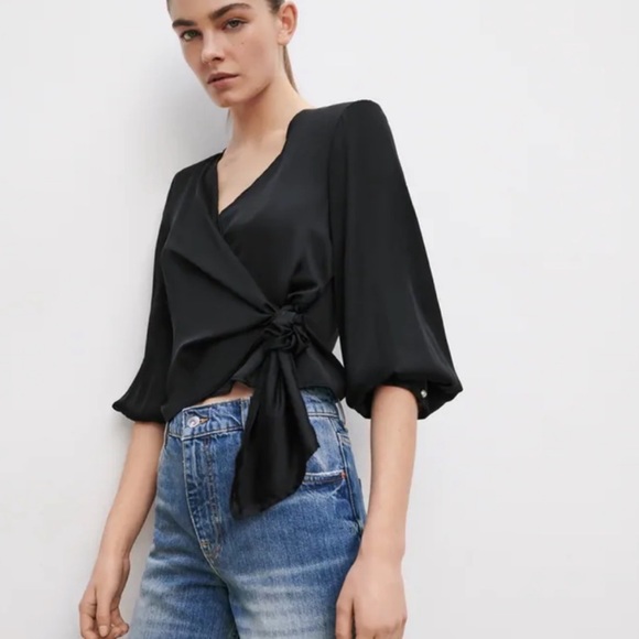 Zara Satin Effect Wrap Blouse - Picture 2 of 9